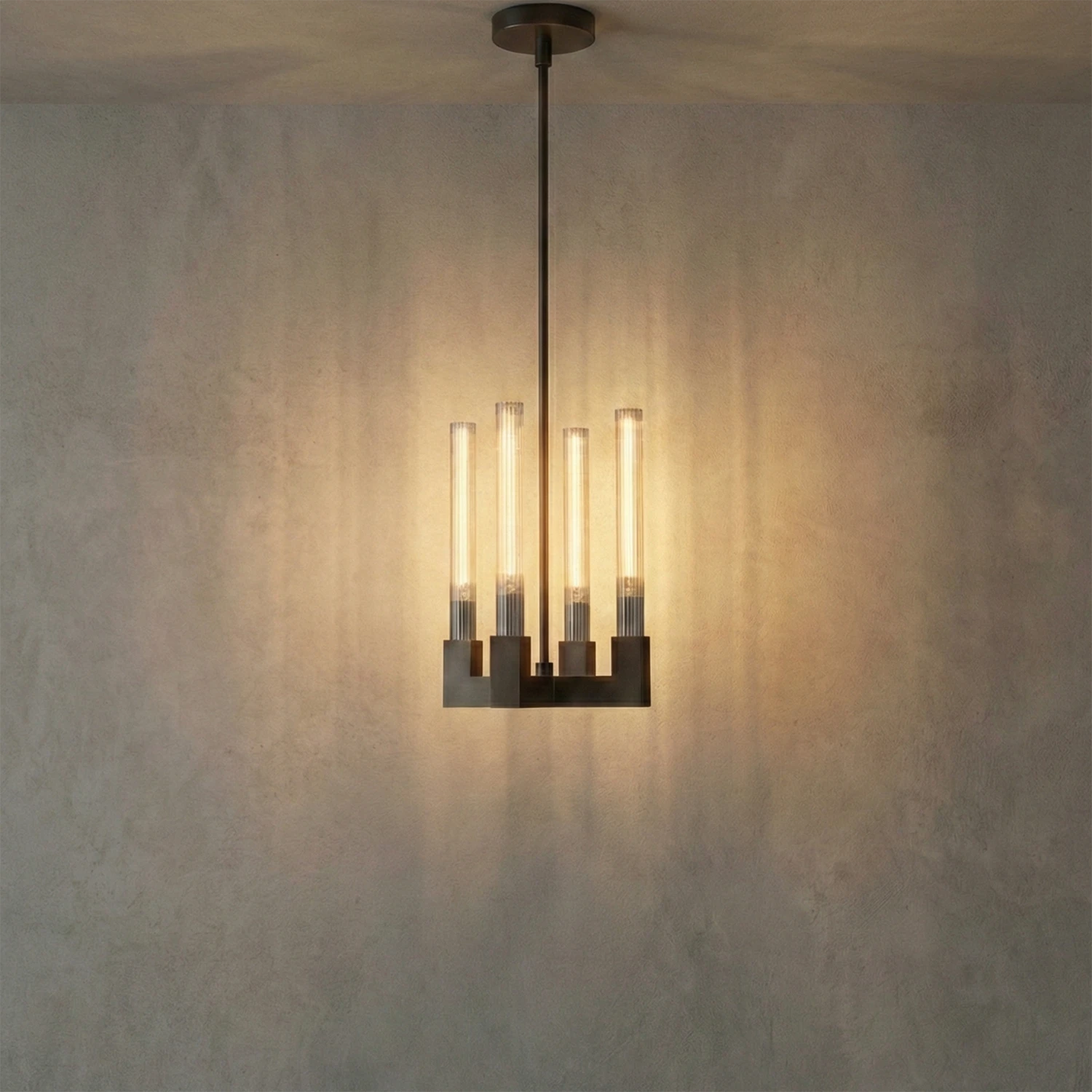Aurora Crystal Candlestick Linear Glass Tube Chandelier - Studio Grey Concrete Matte Black Cluster Pendant | HoaiLamp
