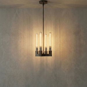 Aurora Crystal Candlestick Linear Glass Tube Chandelier - Studio Grey Concrete Matte Black Cluster Pendant | HoaiLamp