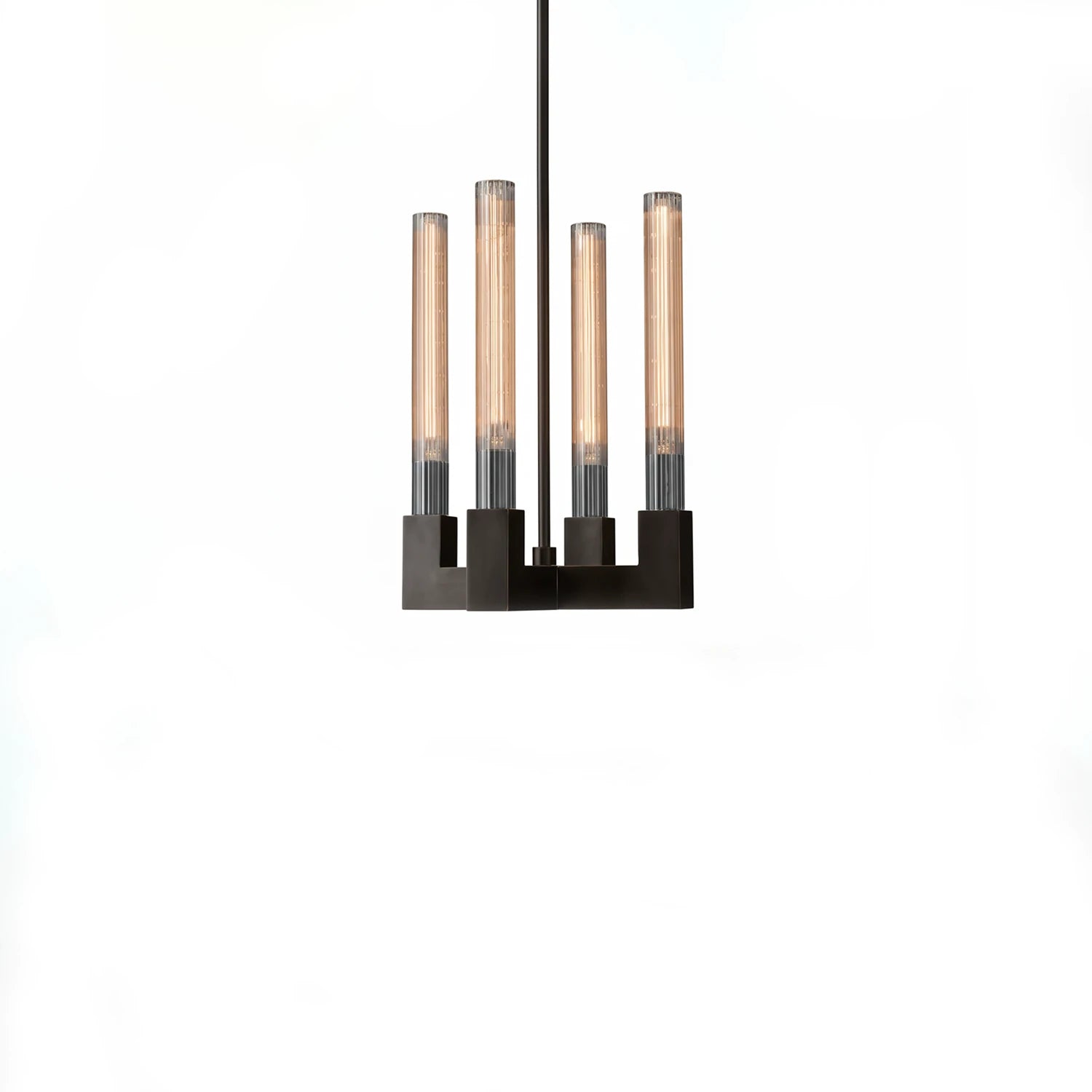 Aurora Crystal Candlestick Linear Glass Tube Chandelier - Studio White Background Matte Black Cylinder Multi Light Cluster | HoaiLamp
