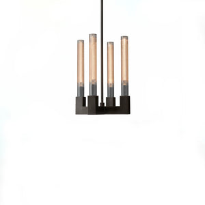 Aurora Crystal Candlestick Linear Glass Tube Chandelier - Studio White Background Matte Black Cylinder Multi Light Cluster | HoaiLamp