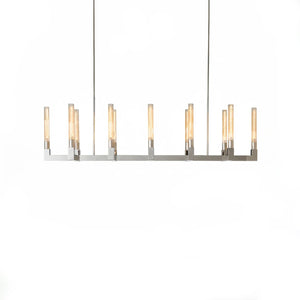 Aurora Crystal Candlestick Linear Glass Tube Chandelier - Studio White Background Polished Chrome Rectangular Linear Island Pendant | HoaiLamp