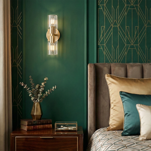 Aurora Glass Cup Sconce - Art Deco Emerald Green Bedroom Gold Wallpaper | HoaiLamp