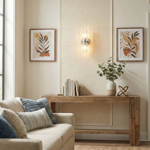 Aurora Glass Cup Sconce - Bright Contemporary Living Room Wood Console Table | HoaiLamp