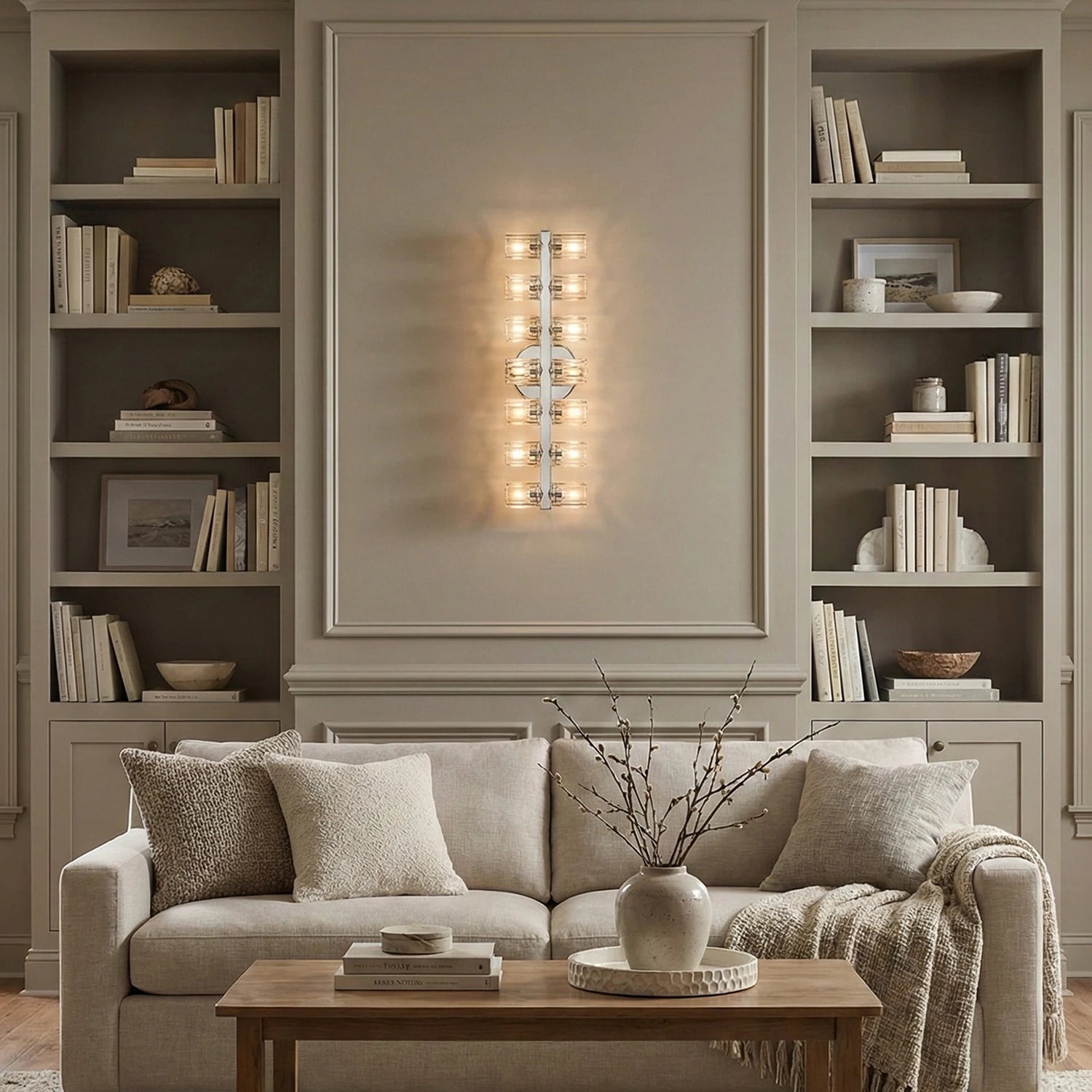 Aurora Glass Cup Sconce - Classic Living Room Built In Bookshelves Sofa | HoaiLamp