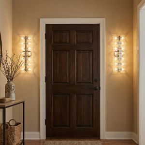 Aurora Glass Cup Sconce - Lifestyle Dark Wood Front Door Entryway Symmetrical | HoaiLamp