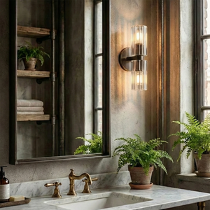 Aurora Glass Cup Sconce - Luxury Bathroom Vanity Close Up Marble Countertop | HoaiLamp