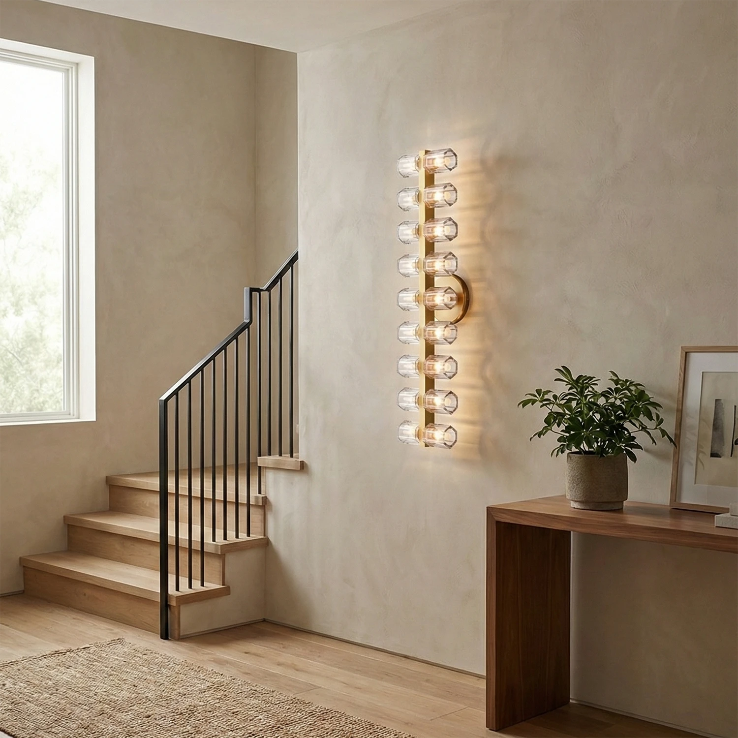 Aurora Glass Cup Sconce - Minimalist Staircase Landing Beige Wall Console | HoaiLamp