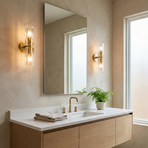 Aurora Glass Cup Sconce - Modern Bathroom Floating Wood Vanity Large Mirror | HoaiLamp