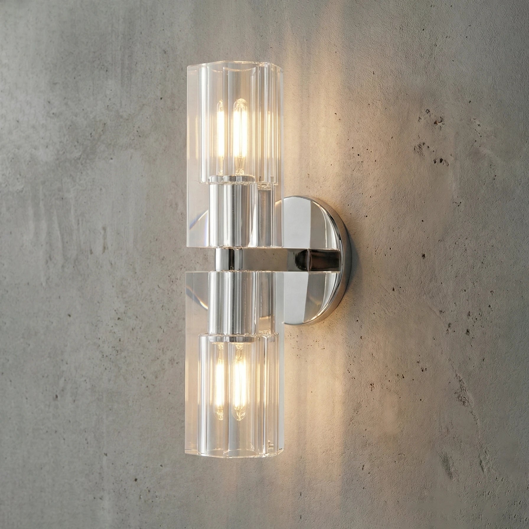 Aurora Glass Cup Sconce - Studio Grey Concrete 2 Light Cylinder Chrome Lit | HoaiLamp