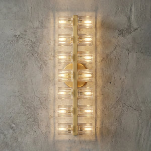 Aurora Glass Cup Sconce - Studio Grey Concrete Backdrop Vertical Matrix Lit | HoaiLamp