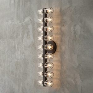 Aurora Glass Cup Sconce - Studio Grey Concrete Vertical Matrix Matte Black Lit | HoaiLamp