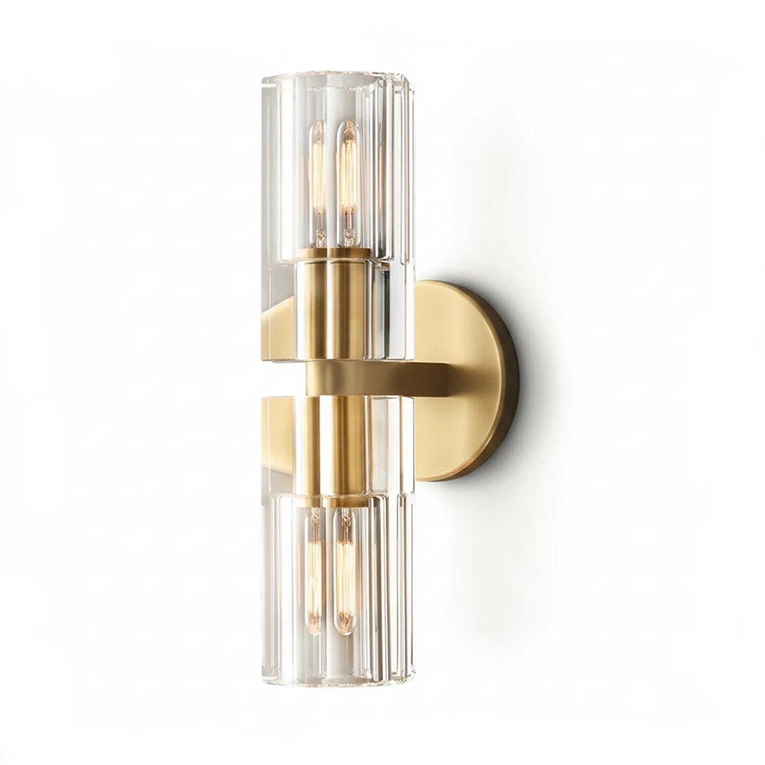 Aurora Glass Cup Sconce - Studio White Background 2 Light Cylinder Brushed Gold | HoaiLamp
