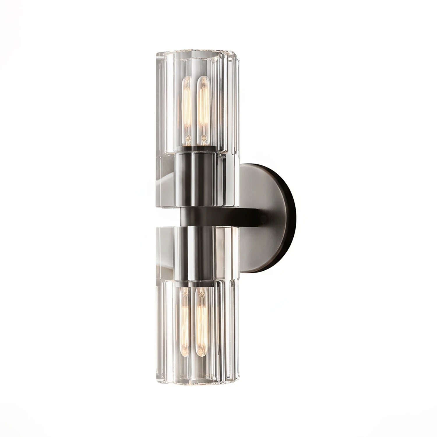 Aurora Glass Cup Sconce - Studio White Background 2 Light Cylinder Satin Nickel | HoaiLamp