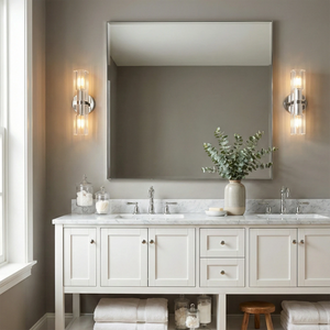 Aurora Glass Cup Sconce - White Shaker Bathroom Vanity Double Sink Mirror | HoaiLamp