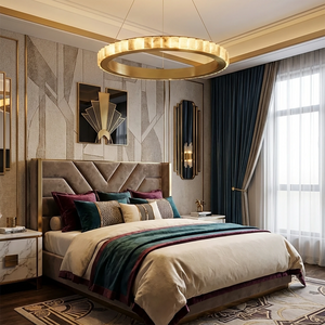Avalon Alabaster Halo Chandelier - Elegant Master Bedroom Tufted Leather Headboard | HoaiLamp
