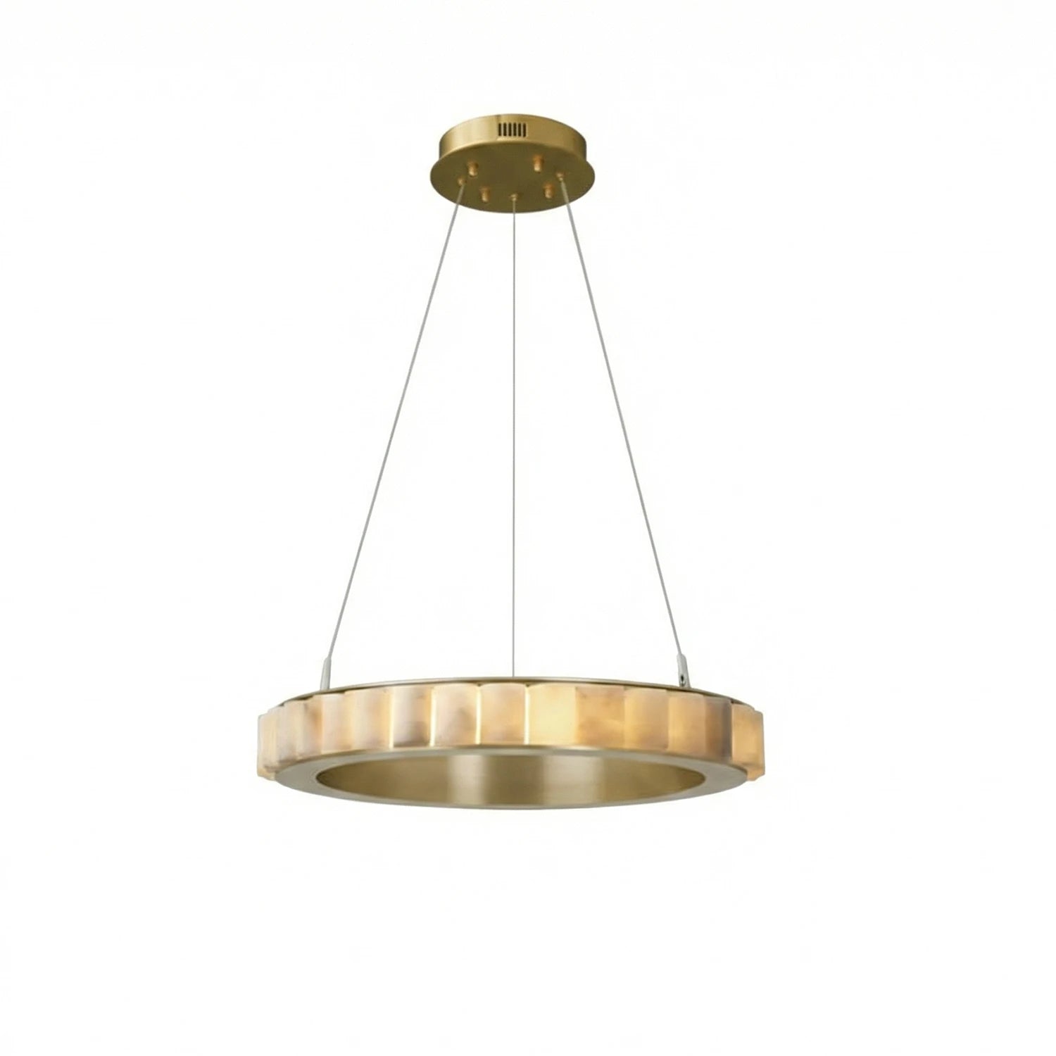 Avalon Alabaster Halo Chandelier - Studio White Background Single Ring Straight Frontal View | HoaiLamp