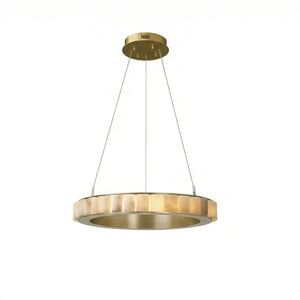 Avalon Alabaster Halo Chandelier - Studio White Background Single Ring Straight Frontal View | HoaiLamp
