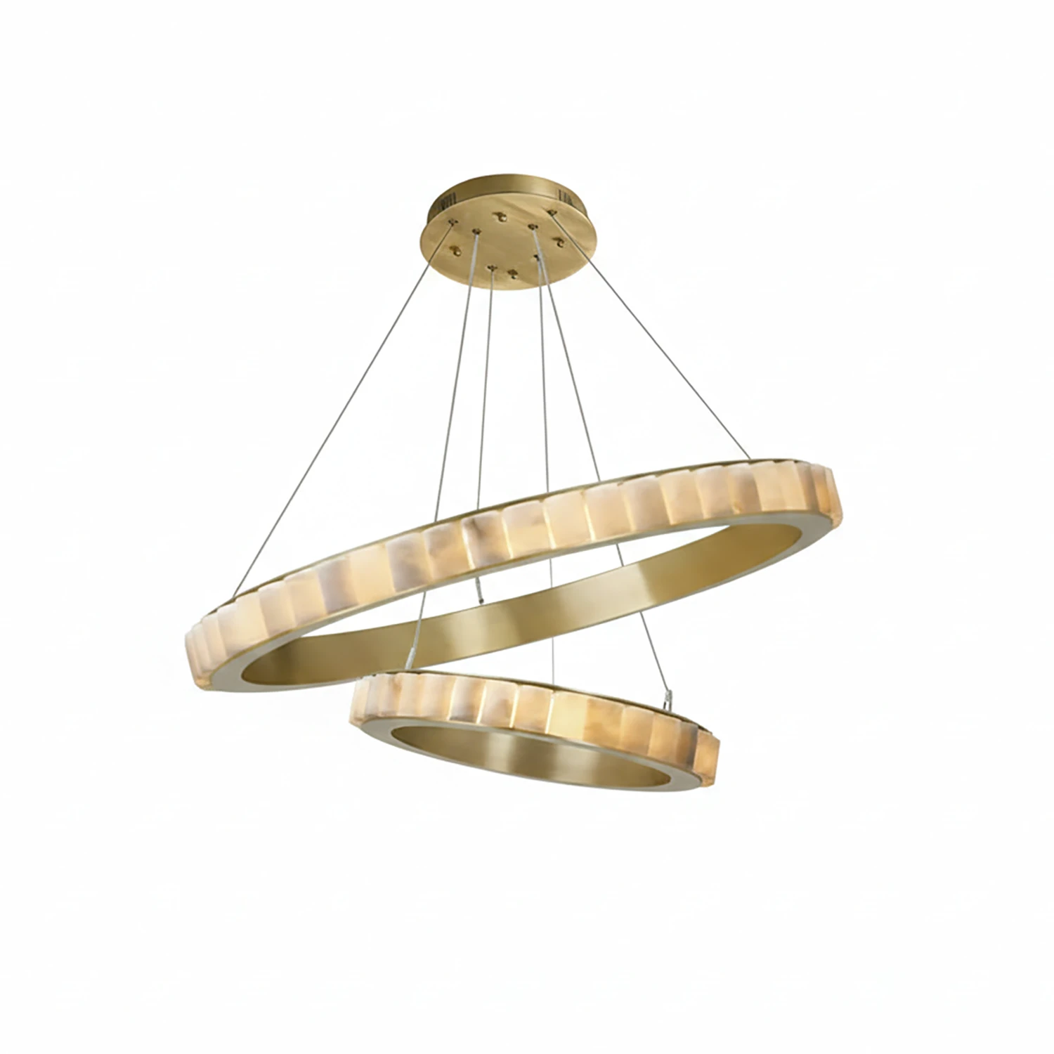 Avalon Alabaster Halo Chandelier - Studio White Background Two Tier Layered Multi Ring | HoaiLamp