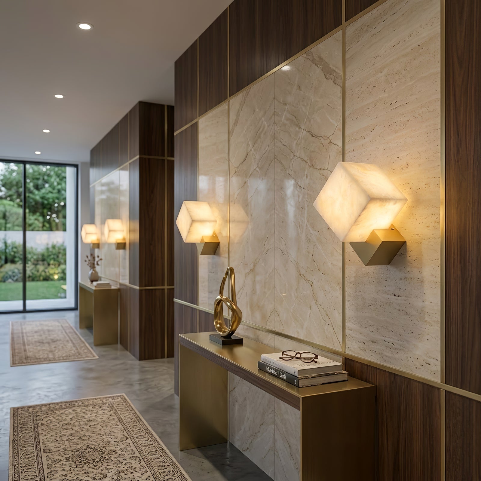 Vein Alabaster Cube Sconce - Refined Foyer Console Table | HoaiLamp