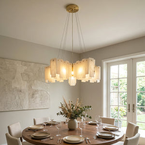 Cascade Alabaster Tiered Brass Chandelier-Round Table Centerpiece - Timeless Brass Profile | HoaiLamp