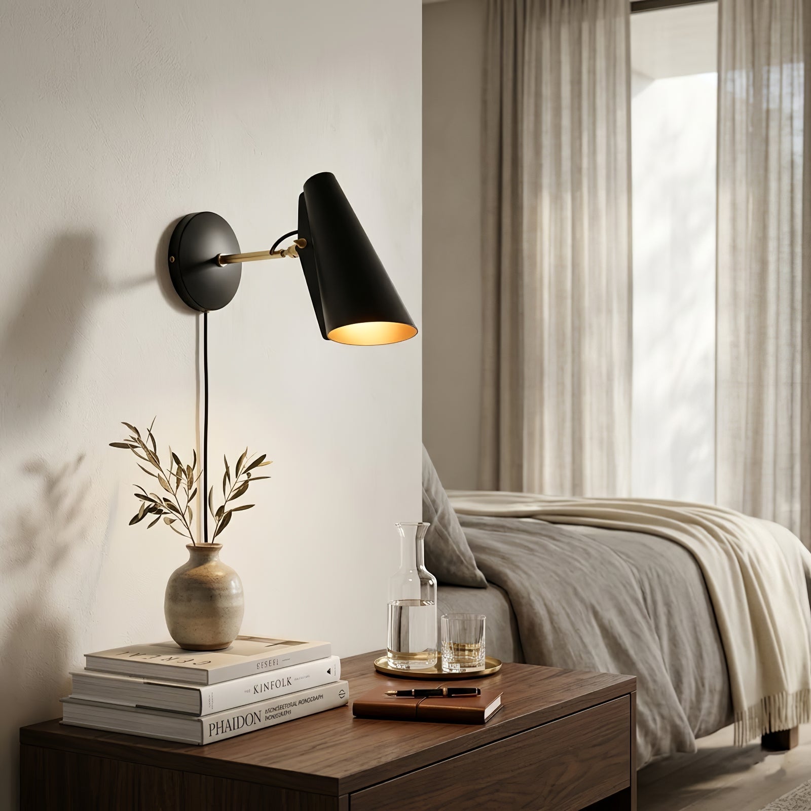 Birdy Adjustable Wall Lamp - Matte Charcoal Black Industrial Bedside Nightstand Accent | HoaiLamp