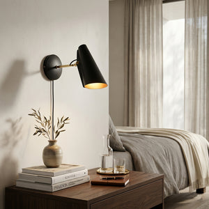 Birdy Adjustable Wall Lamp - Matte Charcoal Black Industrial Bedside Nightstand Accent | HoaiLamp