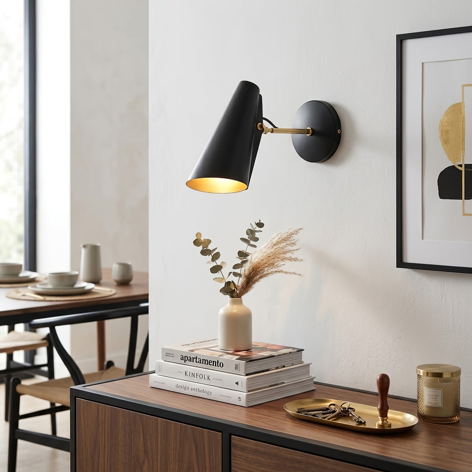 Birdy Adjustable Wall Lamp - Classic Matte Black Brass Stem Dining Room Sideboard | HoaiLamp