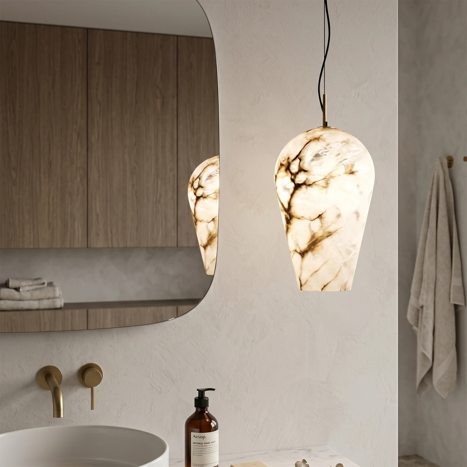 Blimp Alabaster Pendant - Modern Bathroom Vanity Accent | HoaiLamp