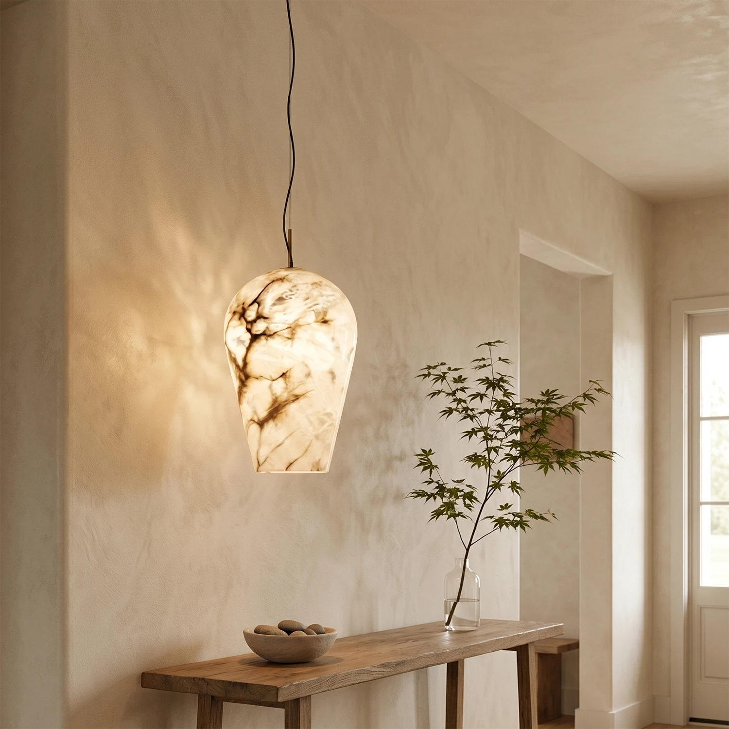 Blimp Alabaster Pendant - Warm Entryway Ambient Light | HoaiLamp