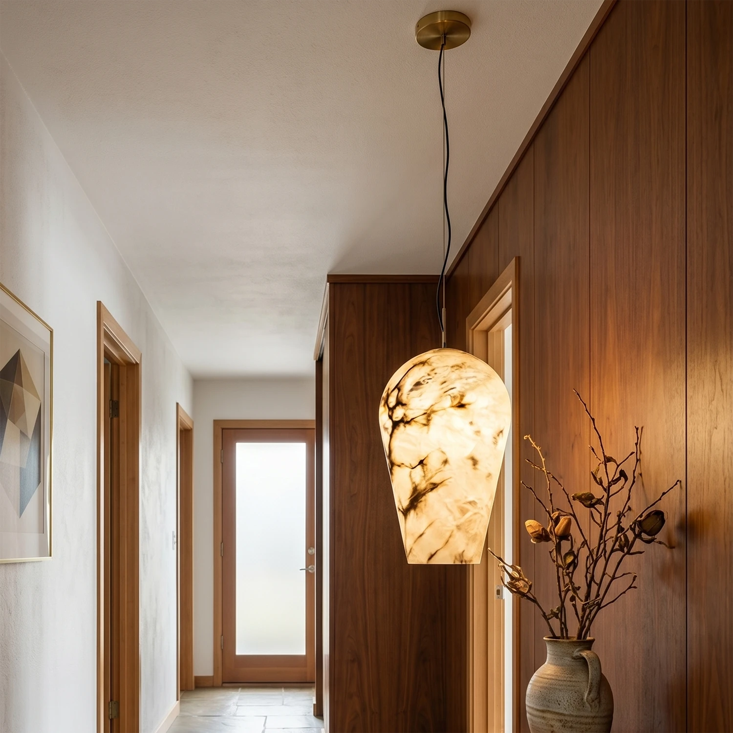 Blimp Alabaster Pendant - Transitional Hallway Decor | HoaiLamp