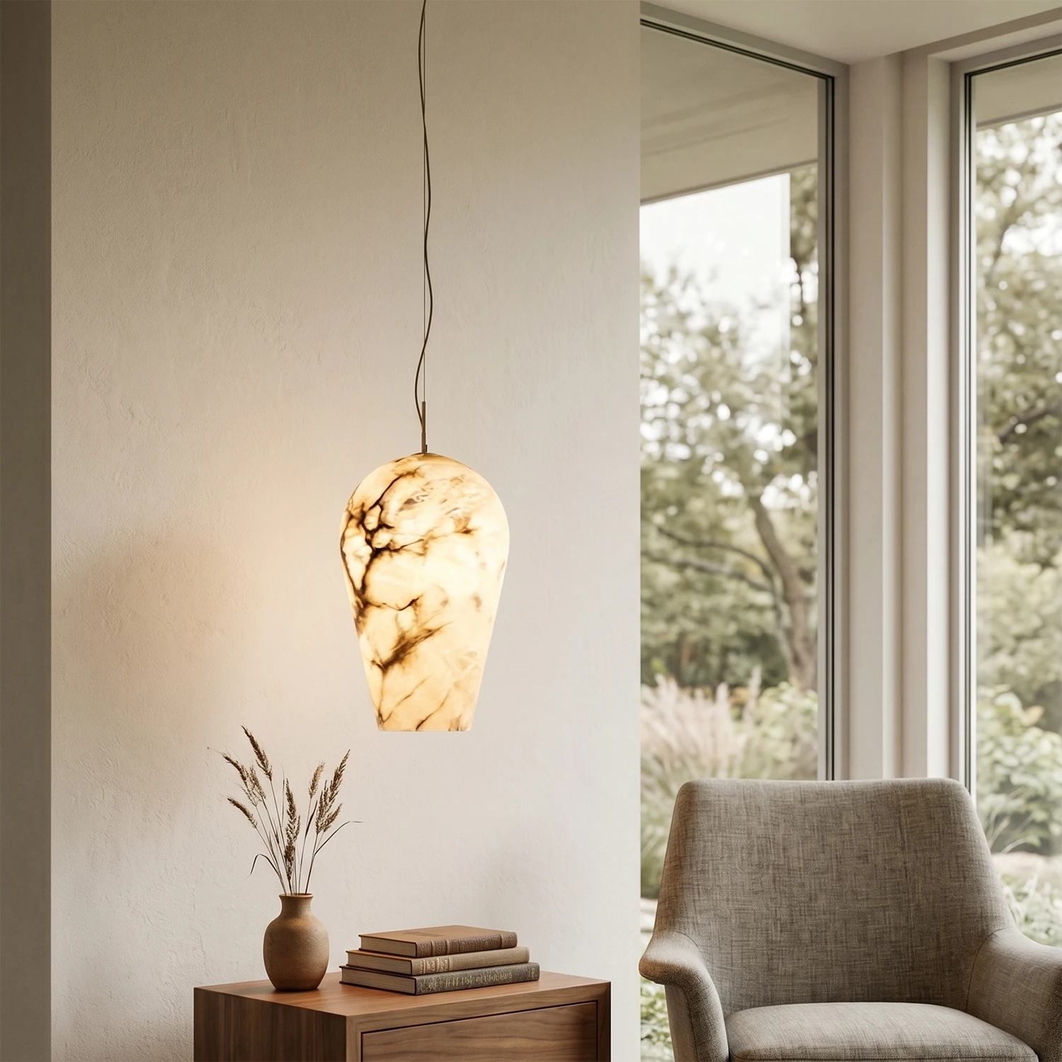 Blimp Alabaster Pendant - Scandi-Style Reading Nook Light | HoaiLamp