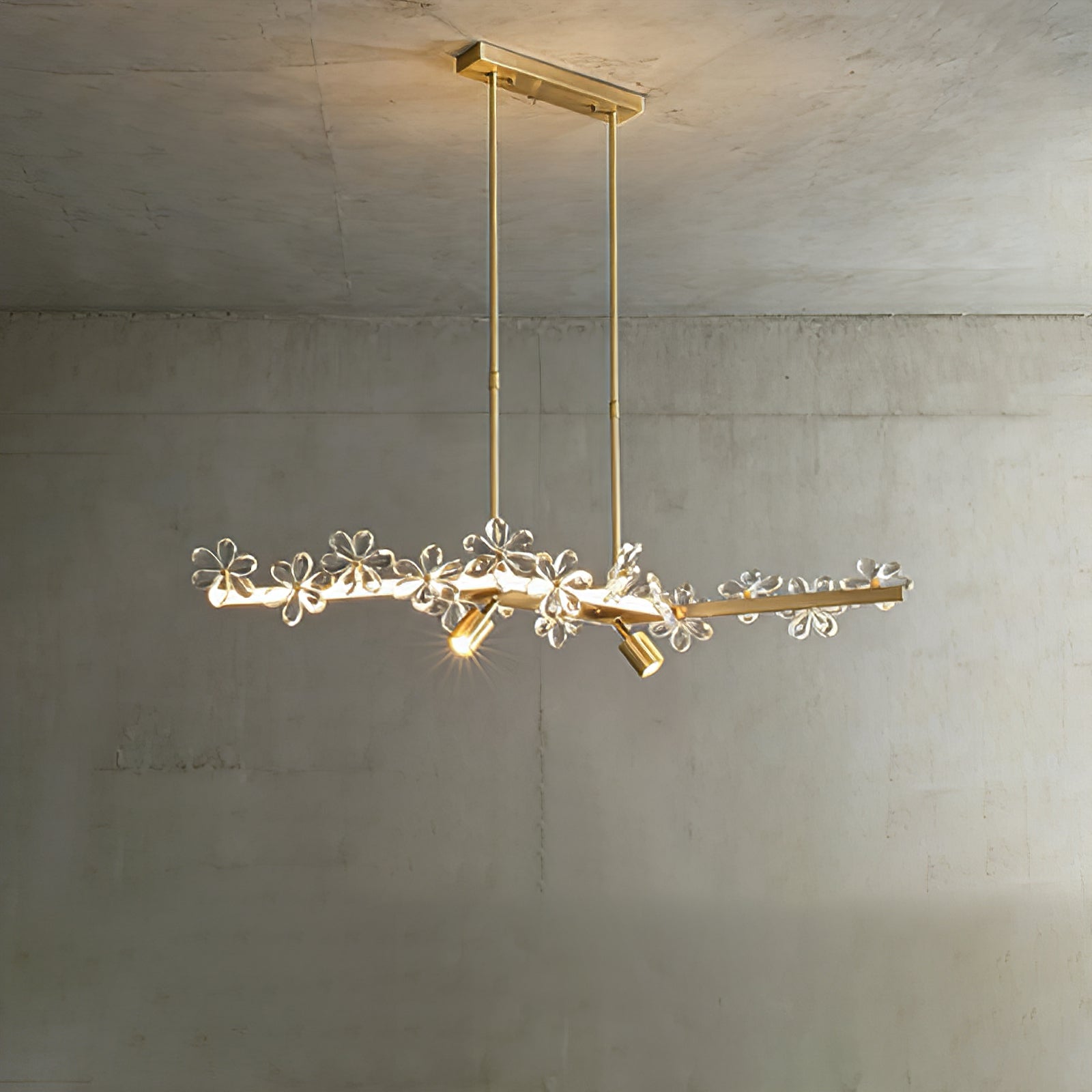 Blooming Crystal Flower Modern Pendant Light - Linear Illuminated Branch Concrete Backdrop | HoaiLamp