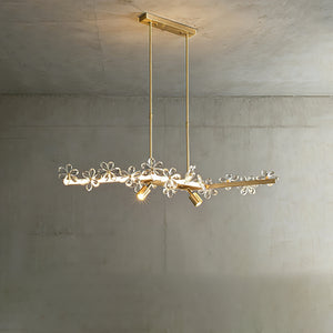 Blooming Crystal Flower Modern Pendant Light - Linear Illuminated Branch Concrete Backdrop | HoaiLamp