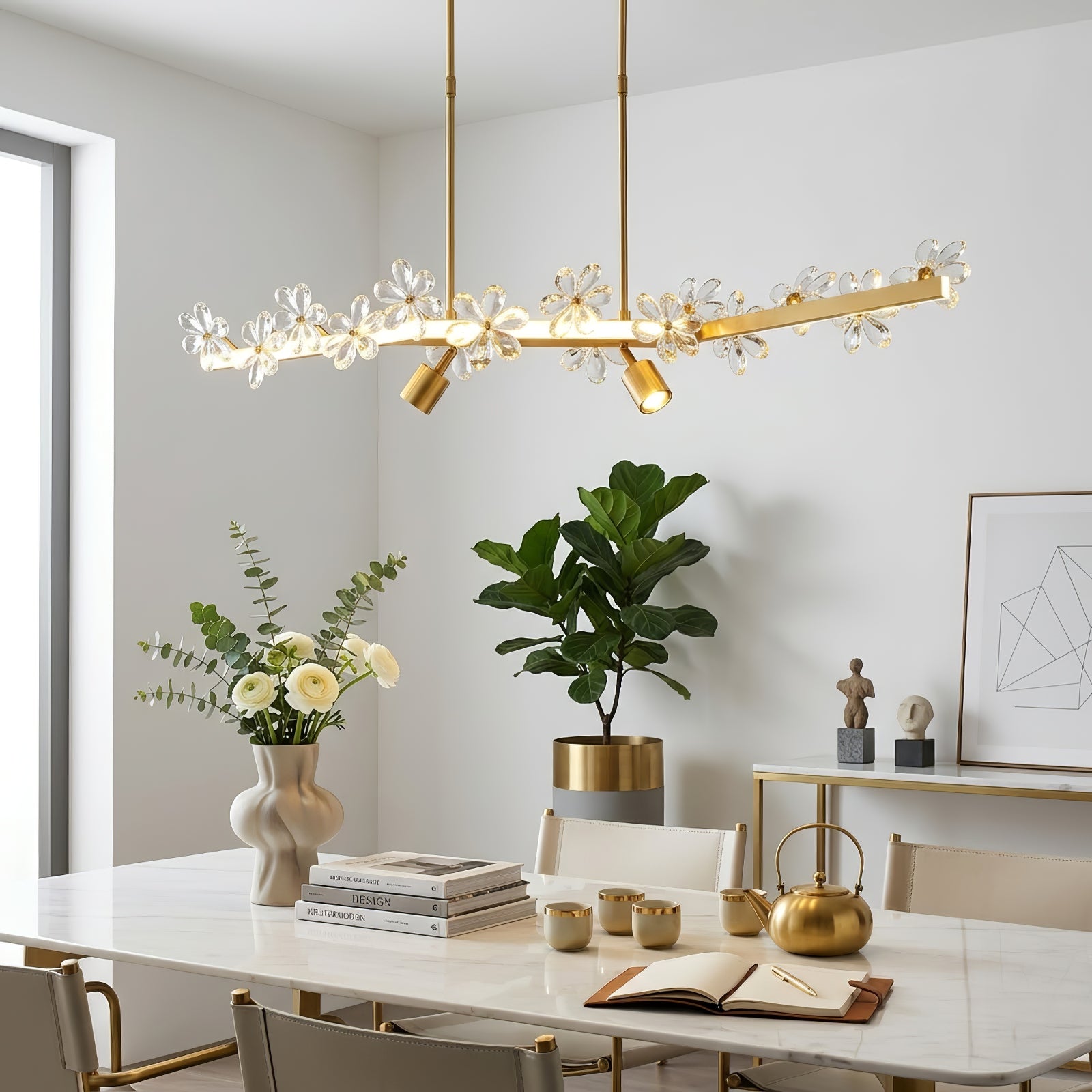 Blooming Crystal Flower Modern Pendant Light - Luxury Marble Dining Table Premium Salon | HoaiLamp