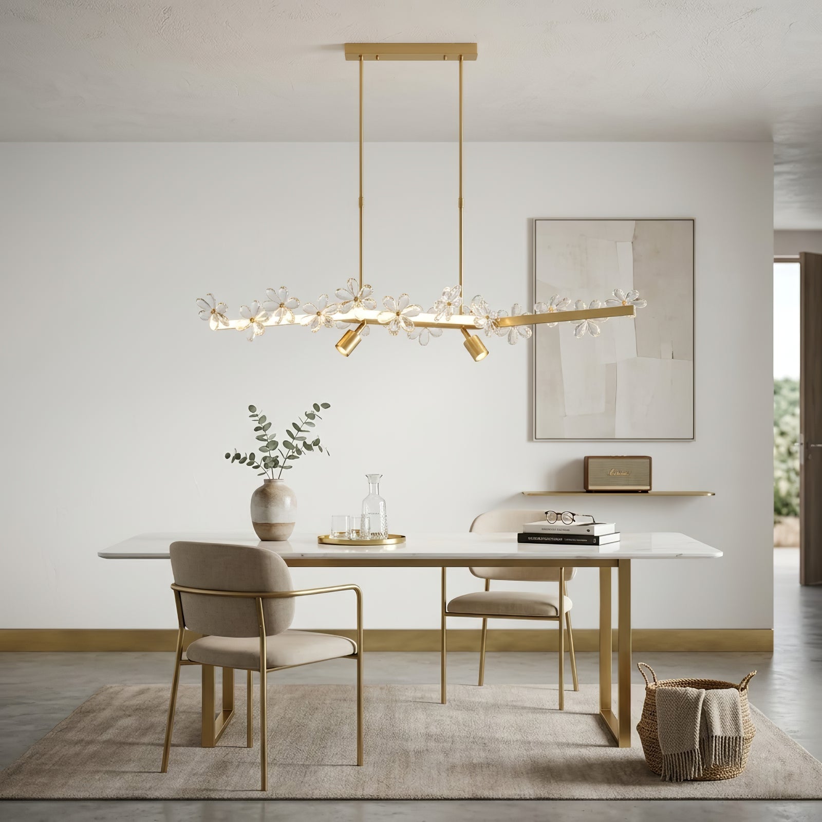 Blooming Crystal Flower Modern Pendant Light - Sleek White Theme Studio Dining Space Accent | HoaiLamp