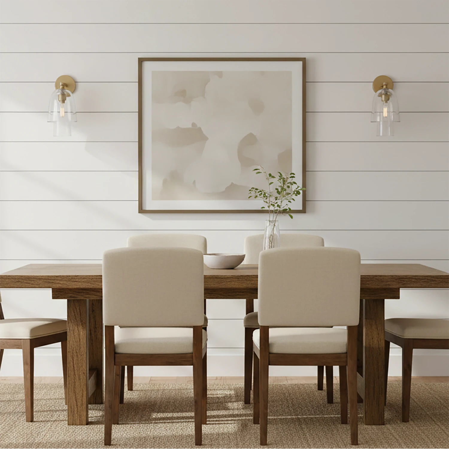 Bloomz Glass Flute Sconce - Formal Dining Room Wooden Table Shiplap Backdrop | HoaiLamp