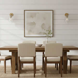 Bloomz Glass Flute Sconce - Formal Dining Room Wooden Table Shiplap Backdrop | HoaiLamp