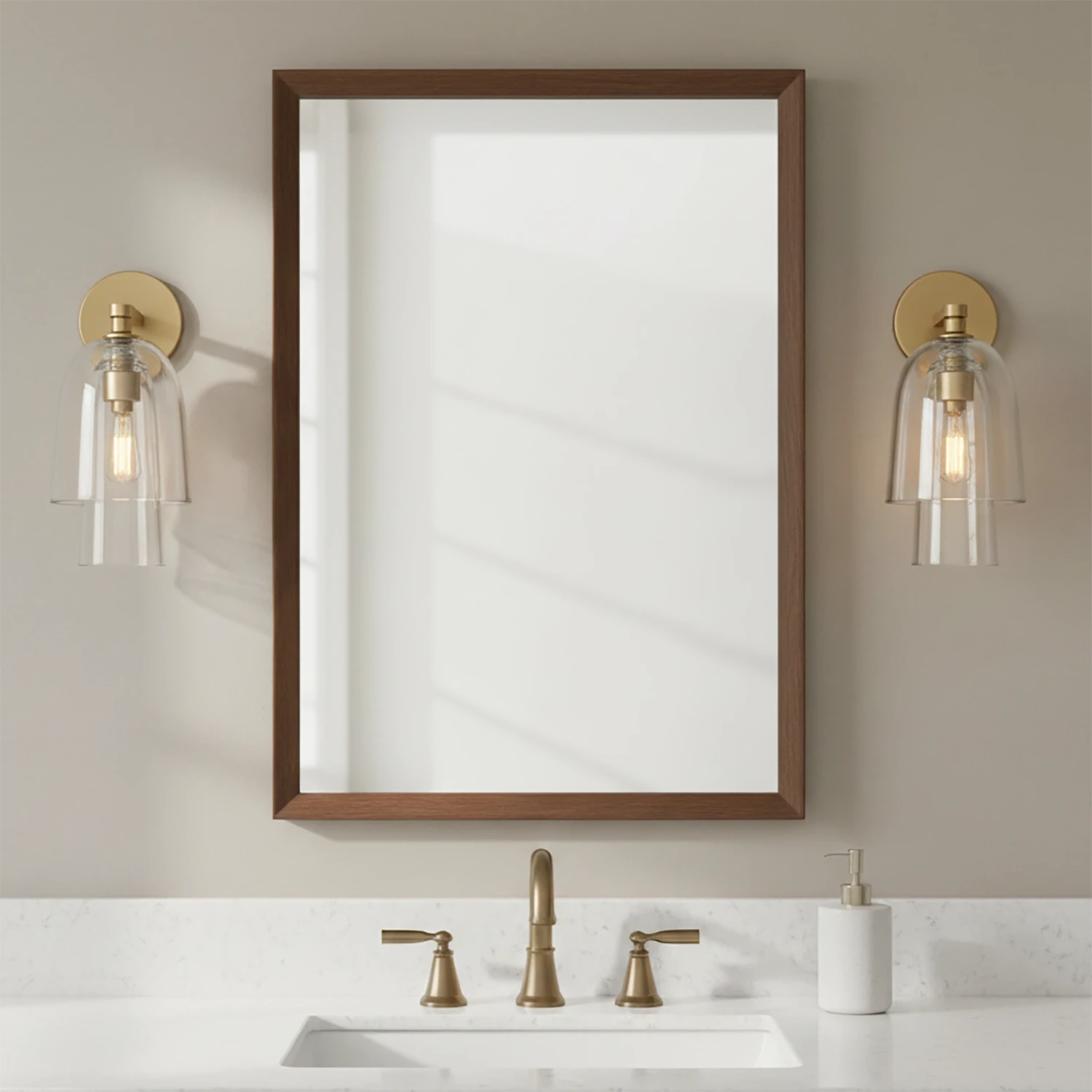 Bloomz Glass Flute Sconce - Luxury Bathroom Vanity Wood Framed Mirror Symmetrical | HoaiLamp