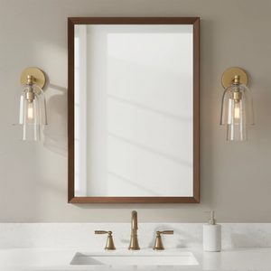 Bloomz Glass Flute Sconce - Luxury Bathroom Vanity Wood Framed Mirror Symmetrical | HoaiLamp