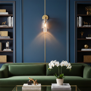 Bloomz Glass Flute Sconce - Luxury Living Room Blue Paneled Wall Green Sofa | HoaiLamp
