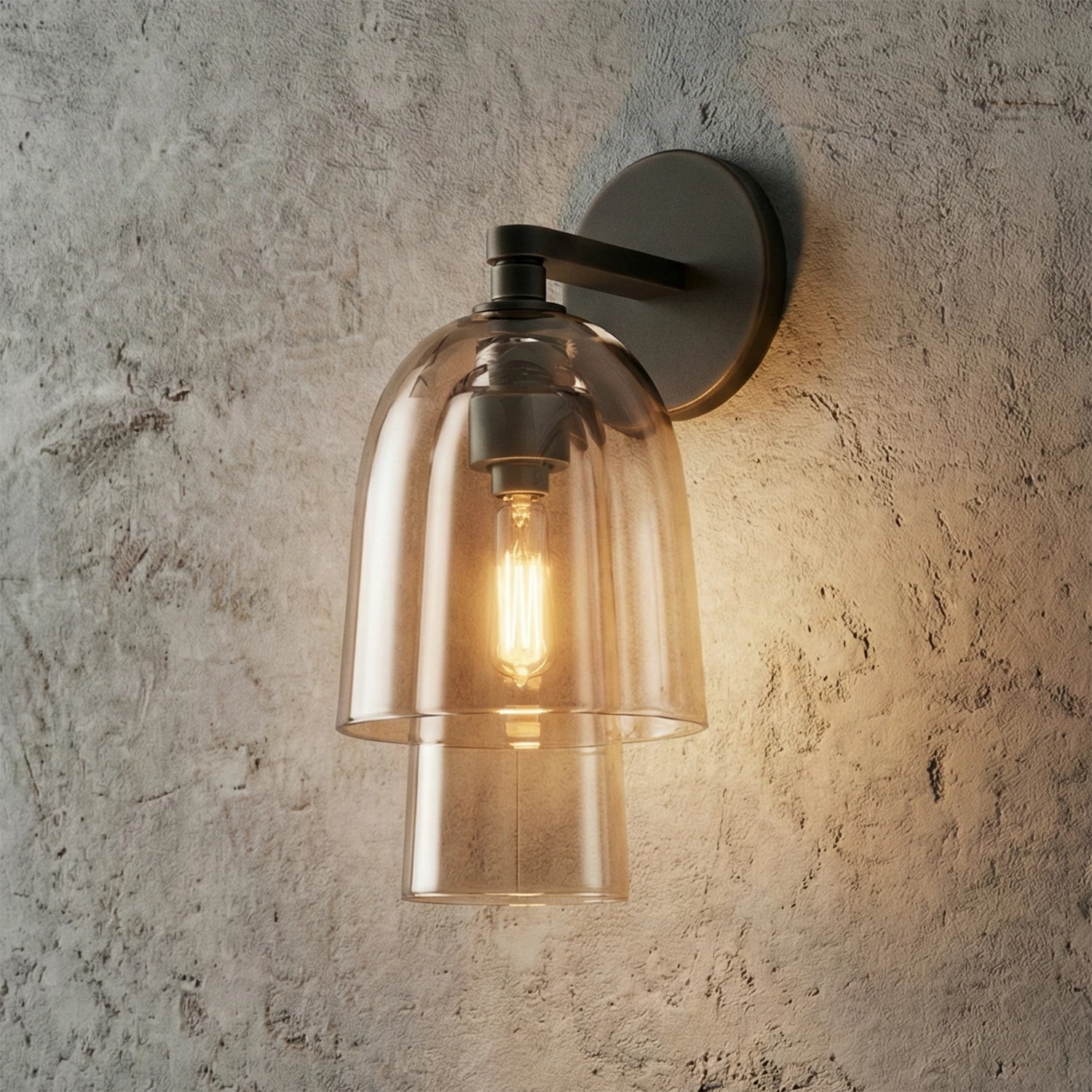 Bloomz Glass Flute Sconce - Matte Black Amber Shade Textured Wall Ambient | HoaiLamp