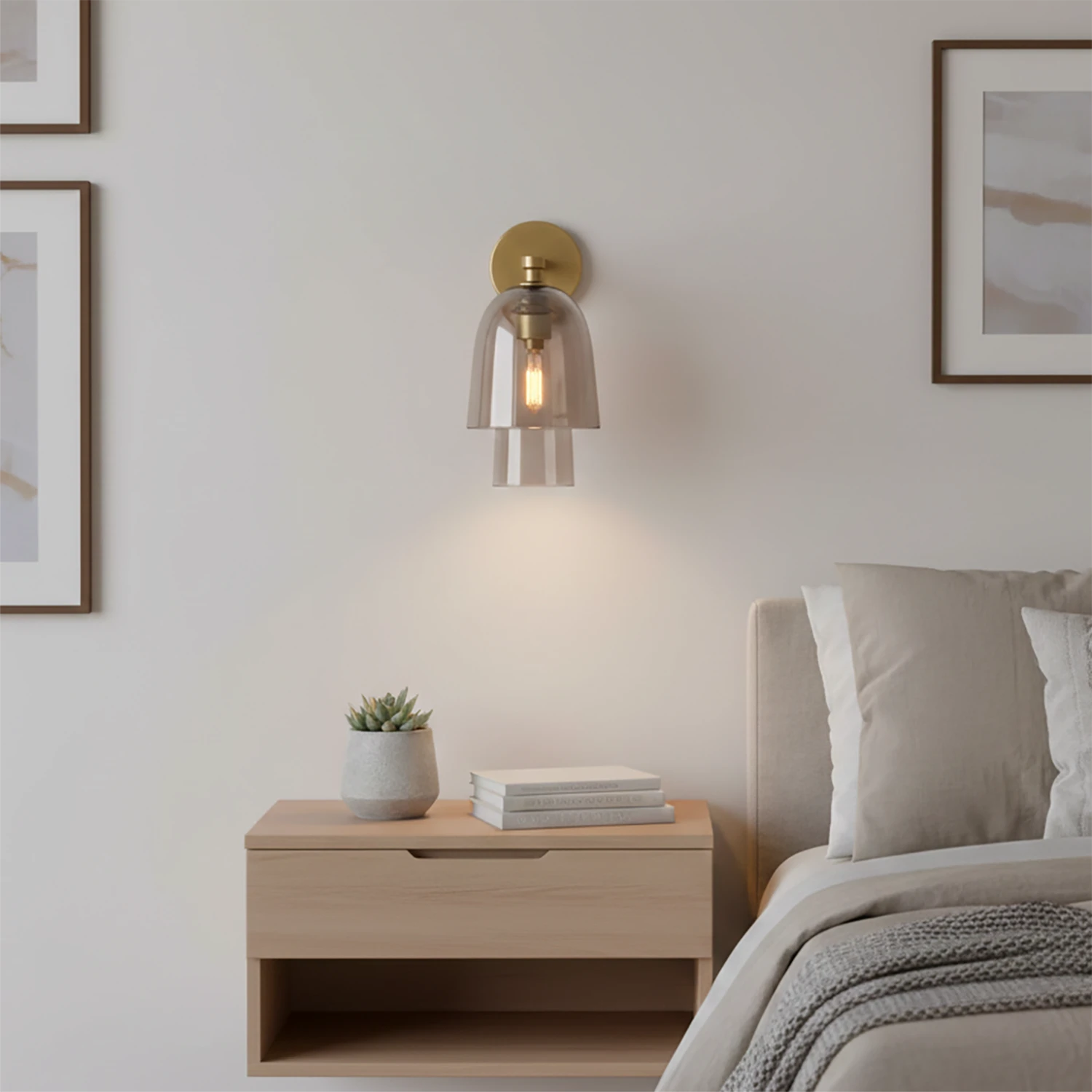 Bloomz Glass Flute Sconce - Minimalist Bedroom Bedside Wooden Nightstand | HoaiLamp