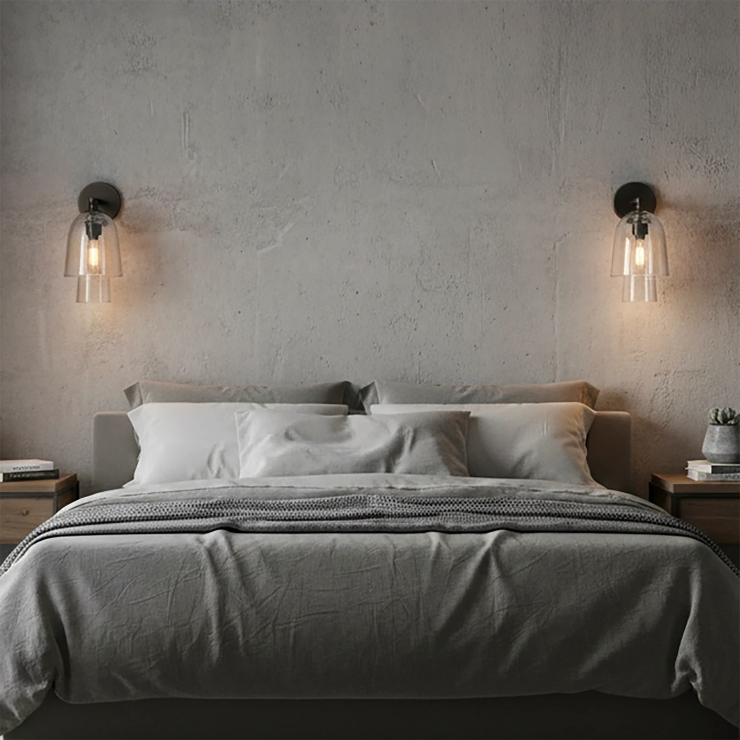 Bloomz Glass Flute Sconce - Modern Grey Bedroom Symmetrical Bedside Lighting | HoaiLamp