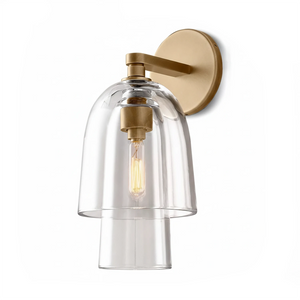 Bloomz Glass Flute Sconce - Studio Brushed Gold Clear Double Glass Shade | HoaiLamp