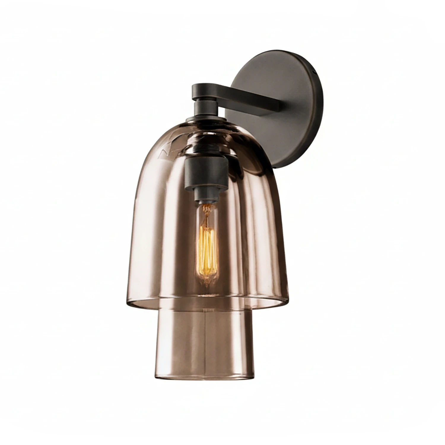 Bloomz Glass Flute Sconce - Studio Matte Black Smoked Amber Glass Hardware | HoaiLamp