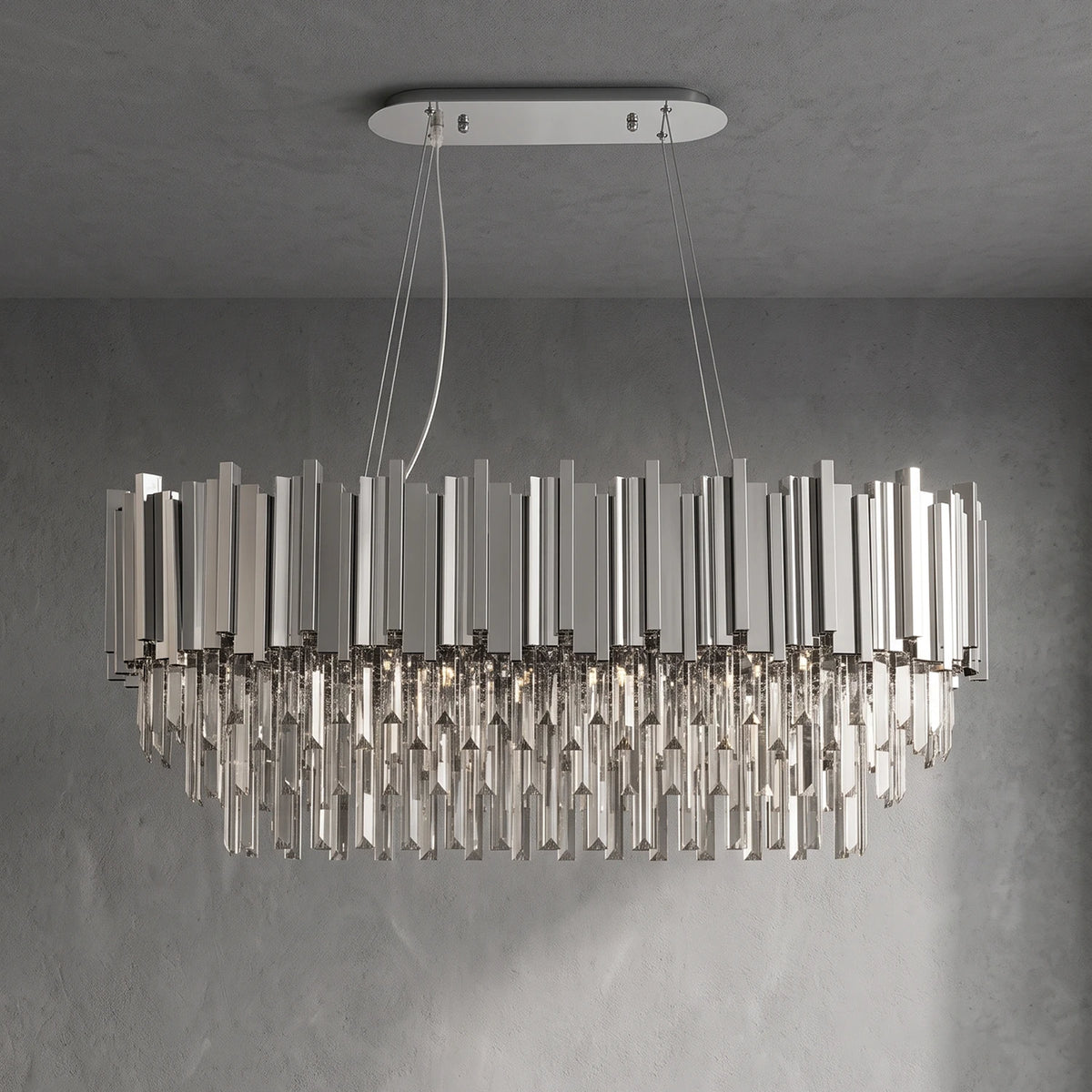 Bourbons Alphonsus Crystal Chandelier - Chrome Linear Unlit | HoaiLamp