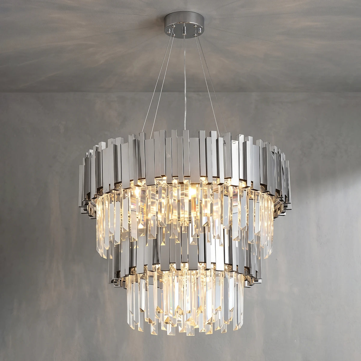 Bourbons Alphonsus Crystal Chandelier - Chrome Tiered Illuminated Glow | HoaiLamp