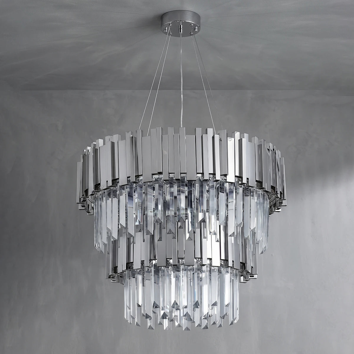 Bourbons Alphonsus Crystal Chandelier - Chrome Tiered Unlit | HoaiLamp
