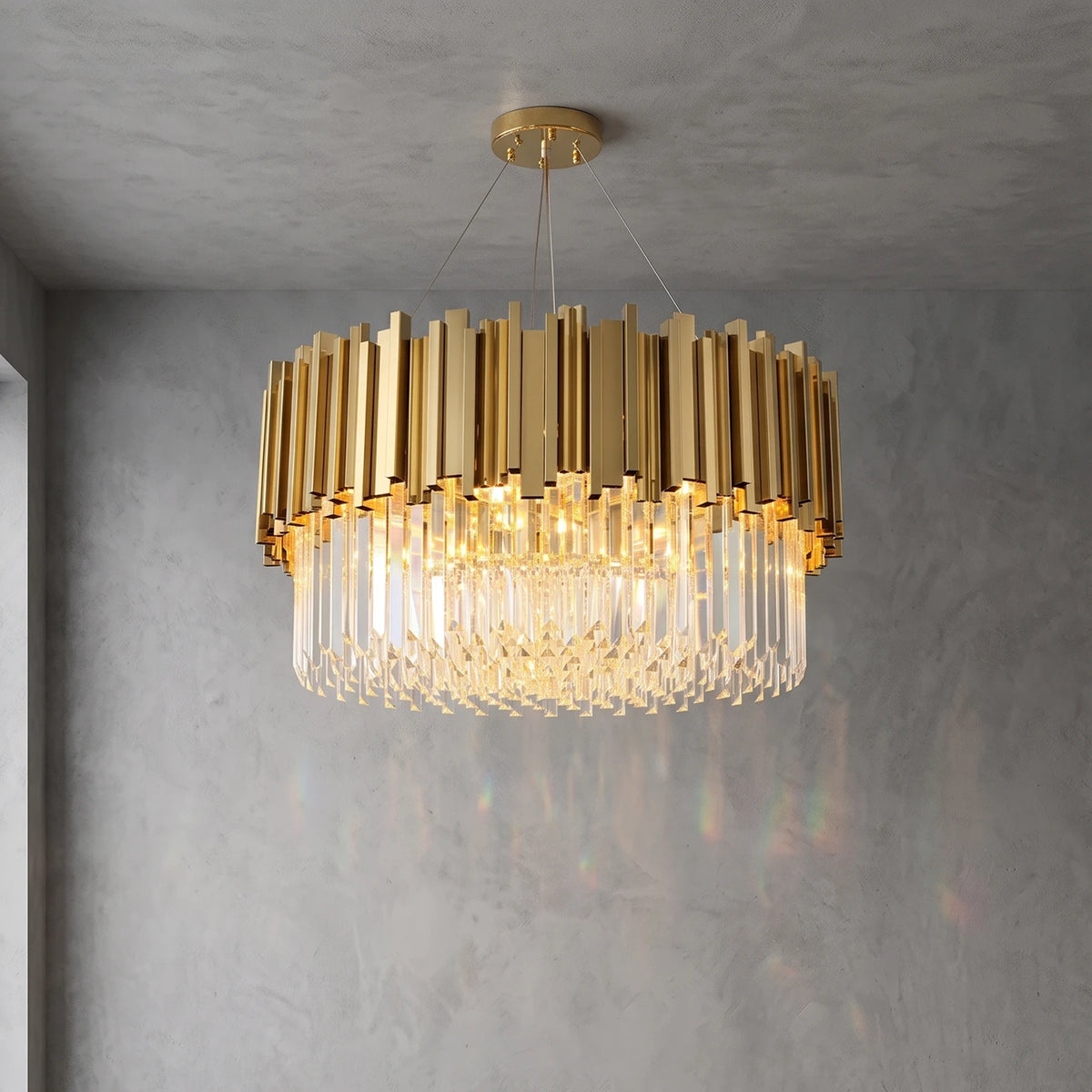 Bourbons Alphonsus Crystal Chandelier - Gold Round Illuminated Glow | HoaiLamp