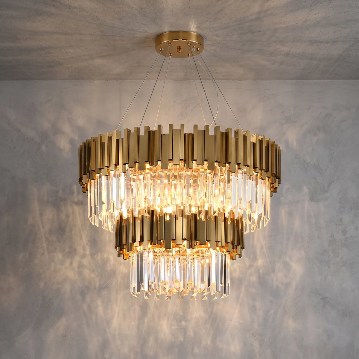 Bourbons Alphonsus Crystal Chandelier - Gold Tiered Illuminated Glow | HoaiLamp